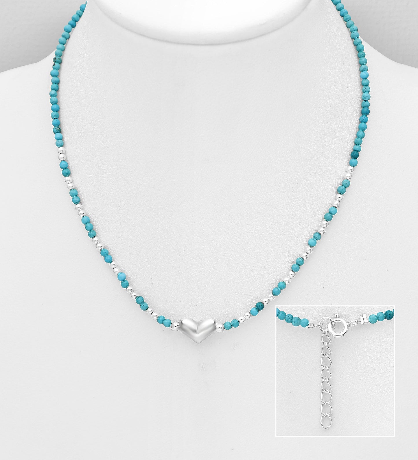 925 Sterling Silver Necklace, Featuring Ball and Heart- With Various Gemstone Beads
