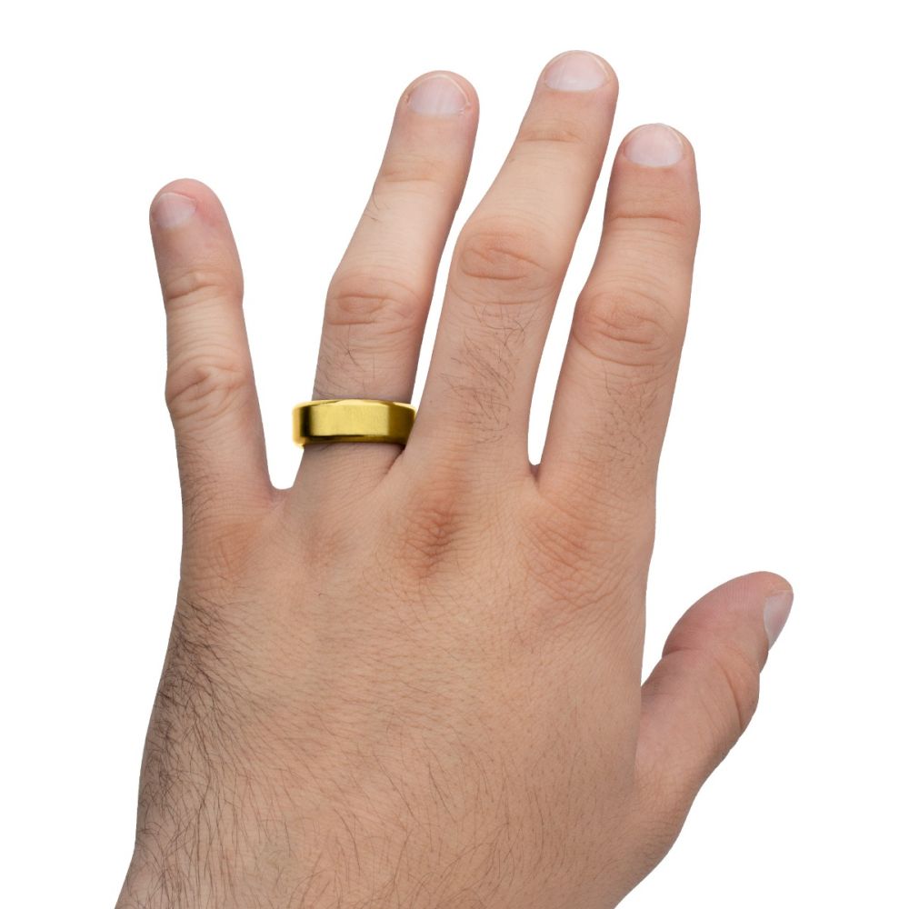 Matte Finish 18Kt Gold IP Steel Beveled Comfort Fit Ring