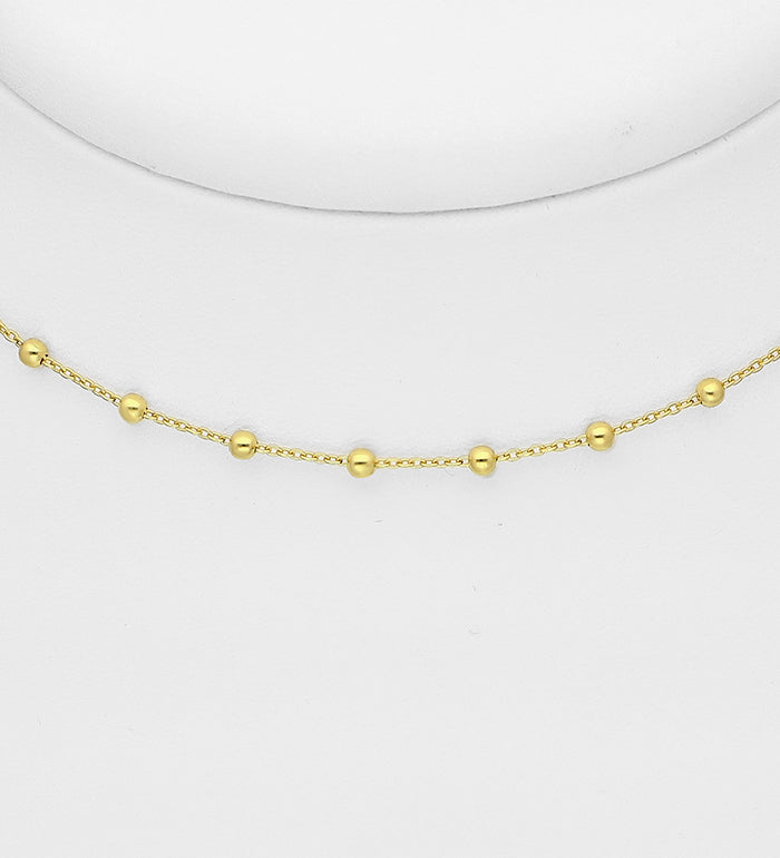 925 Sterling Silver 1 mm Choker- Plated with 1 Micron 18K Gold