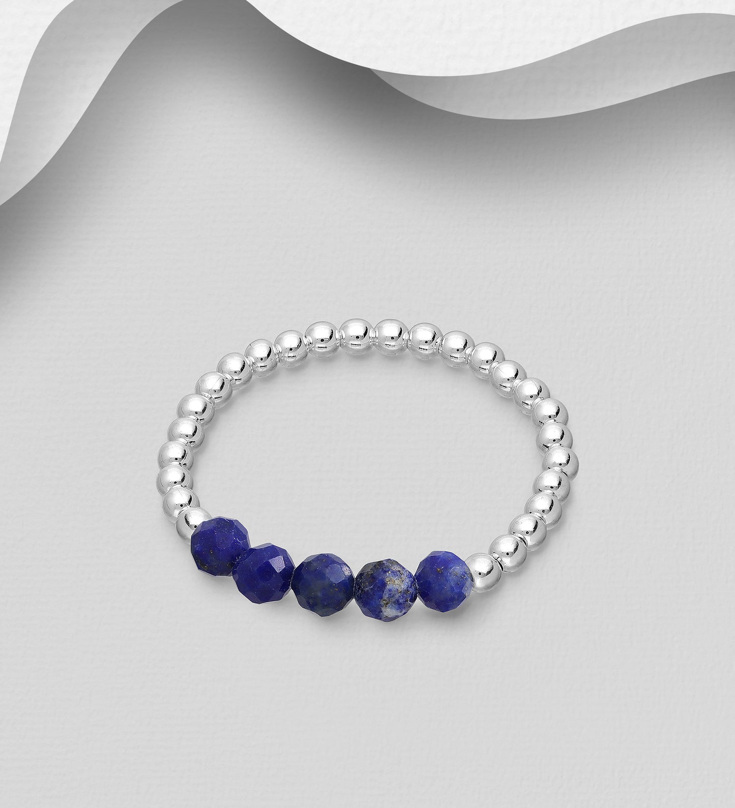 925 Sterling Silver Adjustable Ring, Beaded Gemstone