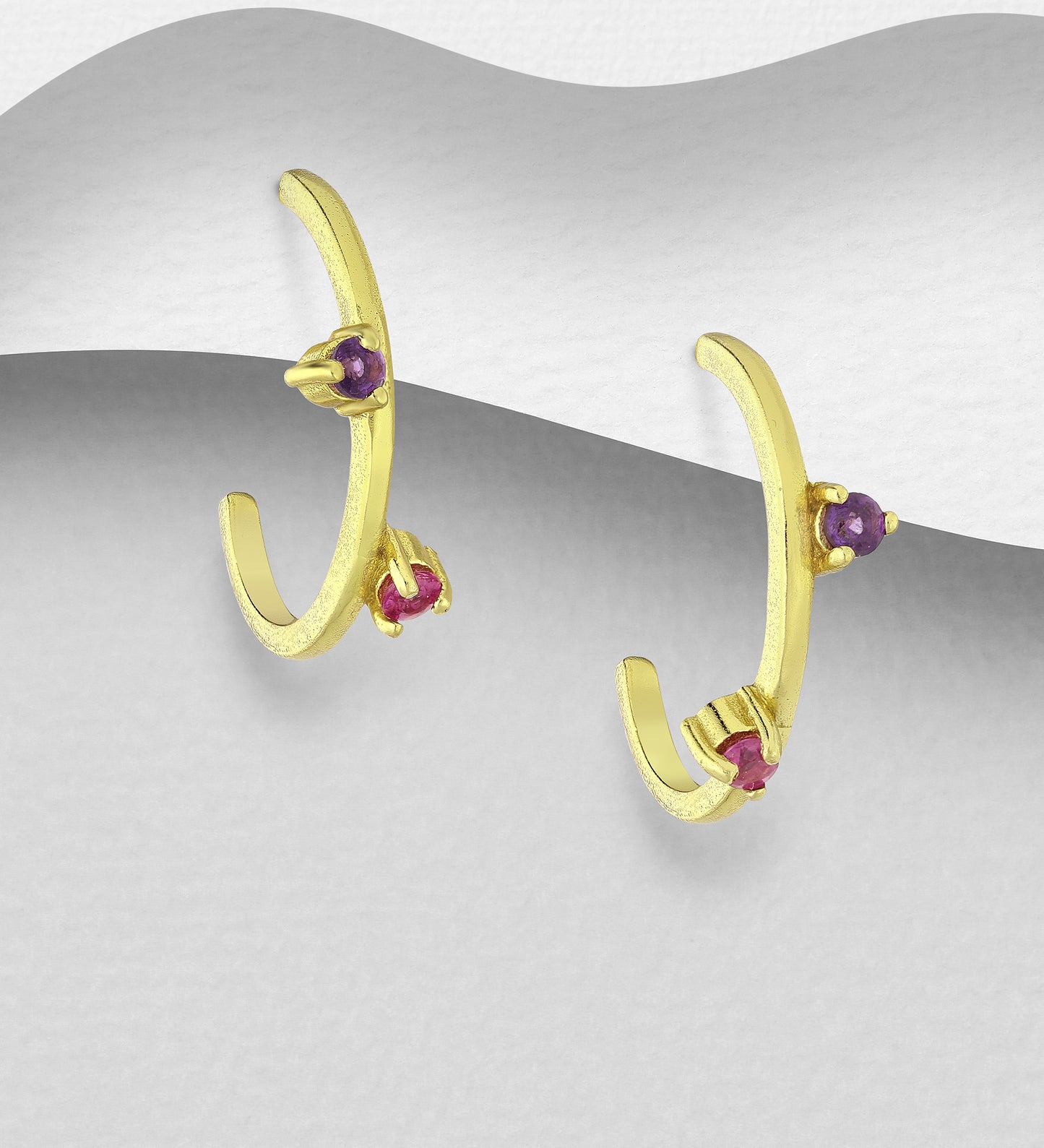 925 Sterling Silver Earrings Pink Sapphire and Amethyst