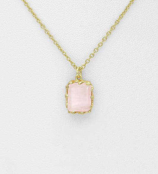 925 Sterling Silver Necklace with Rose Quartz