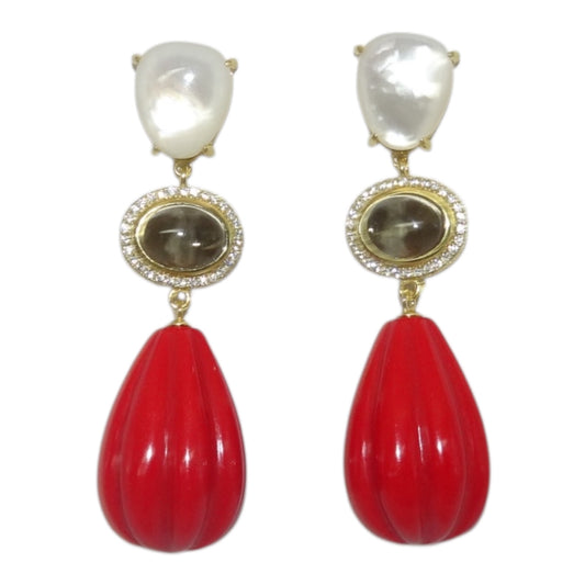 Red Mother of Pearl Stone Silver 925 Earrings