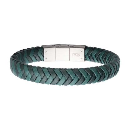 Two Tone Green Braided Genuine Leather Bracelet