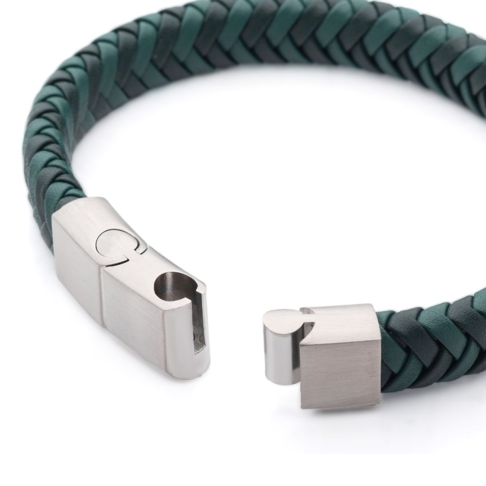 Two Tone Green Braided Genuine Leather Bracelet