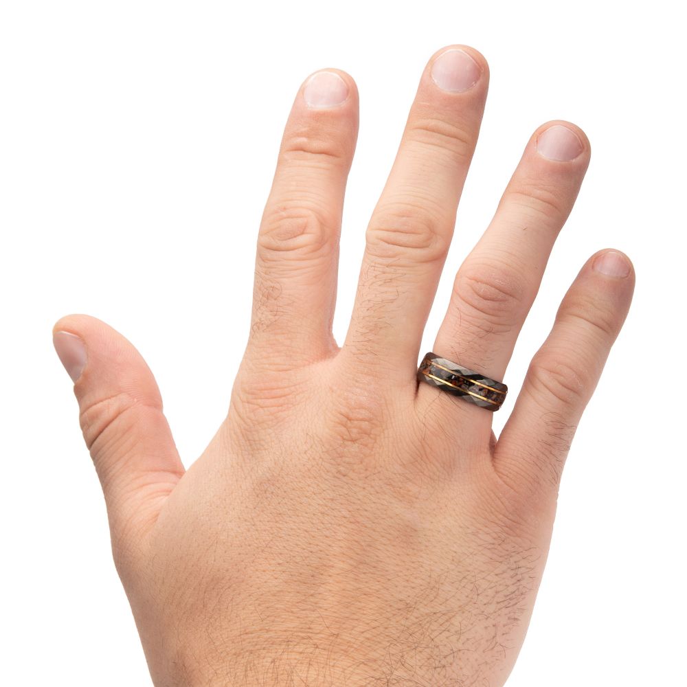 Gun Metal IP Steel Matte Finish Dinosaur Bone Inlay & Thin