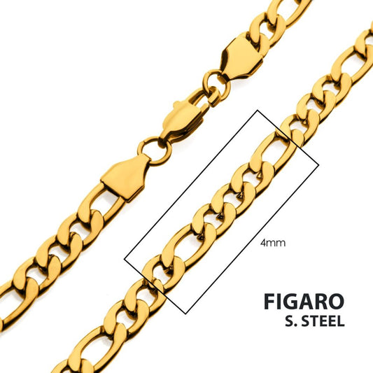 4mm 18Kt Gold IP Figaro Chain Necklace