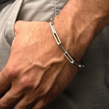 Matte Finish Steel Paperclip Link Chain Bracelet