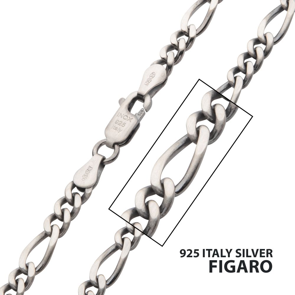 925 Italy Silver Black Rhodium Plated  Figaro Chain