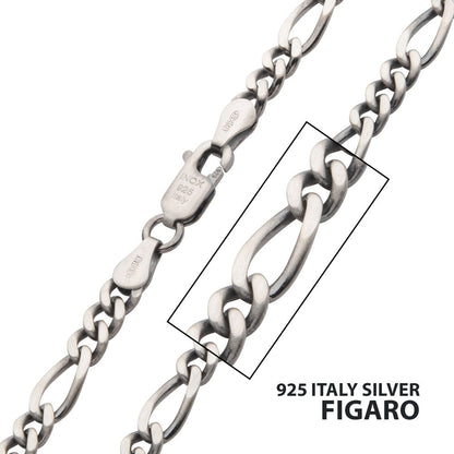 925 Italy Silver Black Rhodium Plated  Figaro Chain